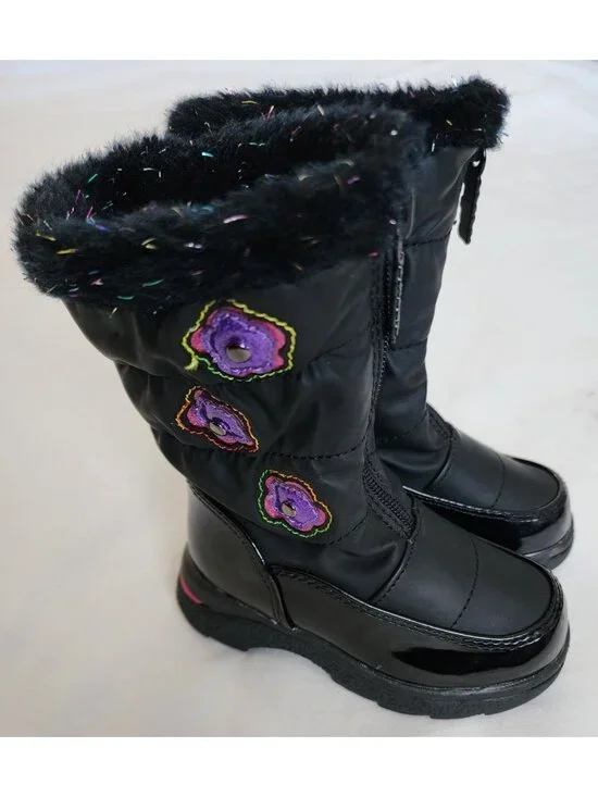 Totes Toddler Girls Floral Design Waterproof Snow Winter Boots Black Size 6M - Picture 4 of 11